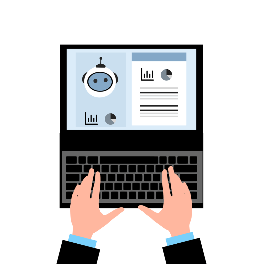 Man works on his home based business blog on a laptop computer