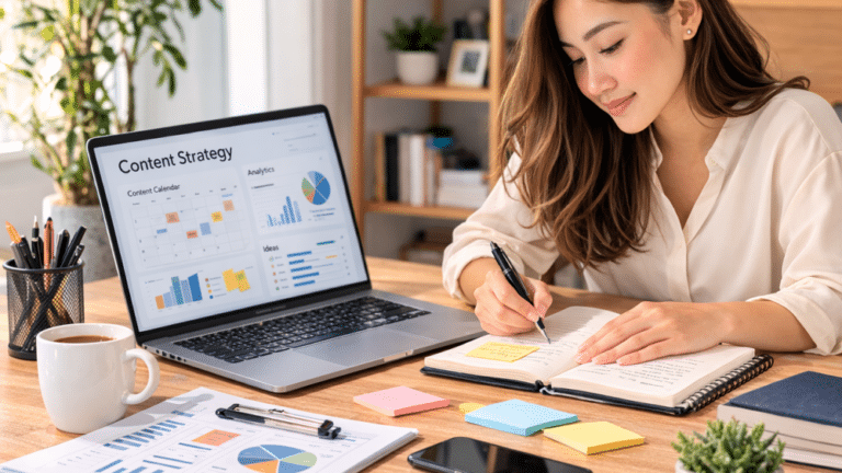 top affiliate marketing jobs featured image shows a woman doing content marketing research